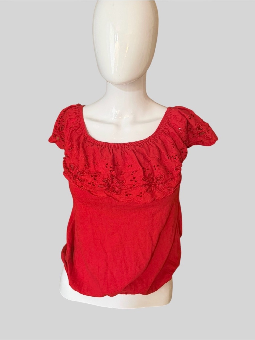 paper tee Red Embroidered Scoop-Neck Blouse